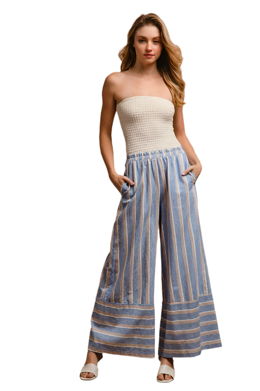BiBi Striped Wide Leg Pants with Pockets