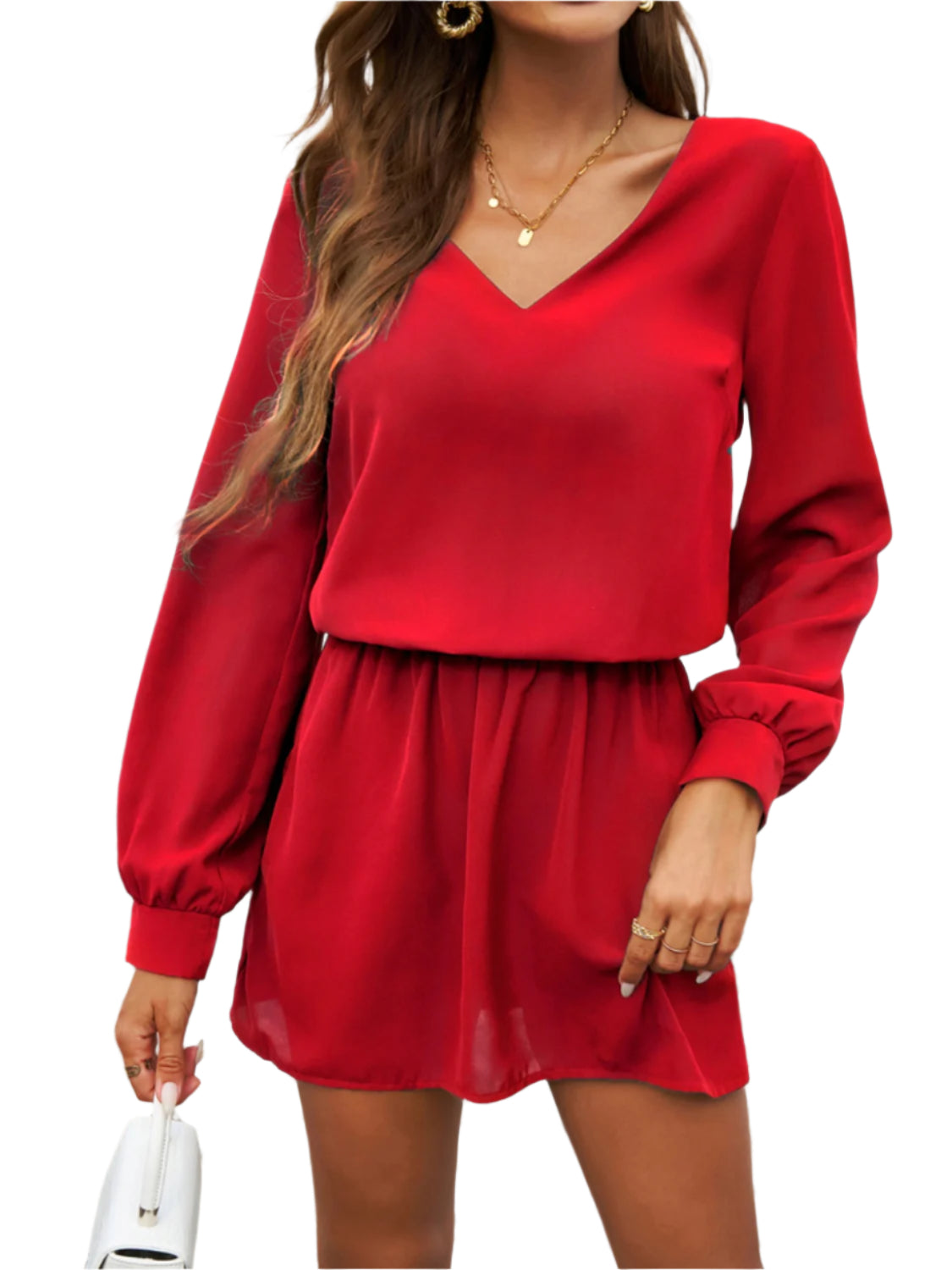 Devine Cutout V-Neck Long Sleeve Mini Dress