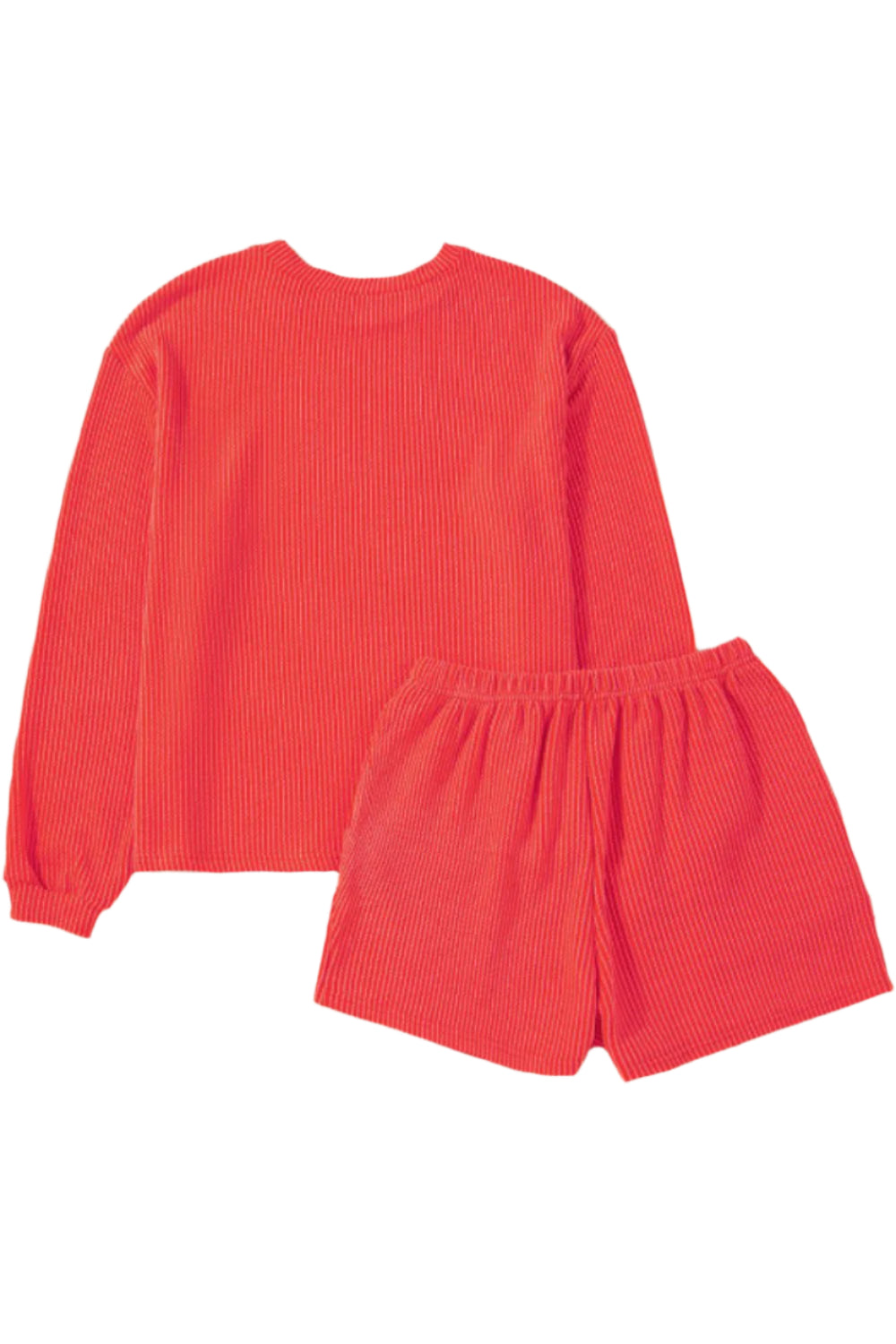Sequin Heart Round Neck Long Sleeve Top and Shorts  Set