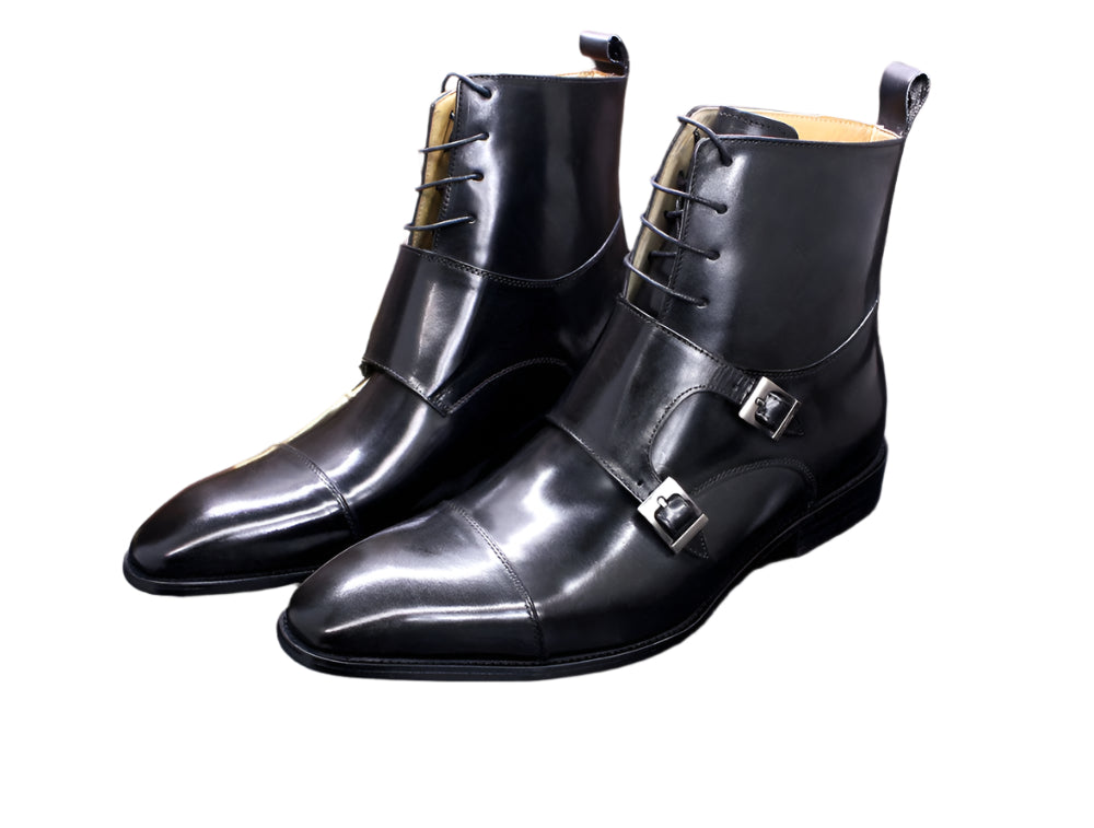 Cowhide Leather Double Buckle Men's Boots