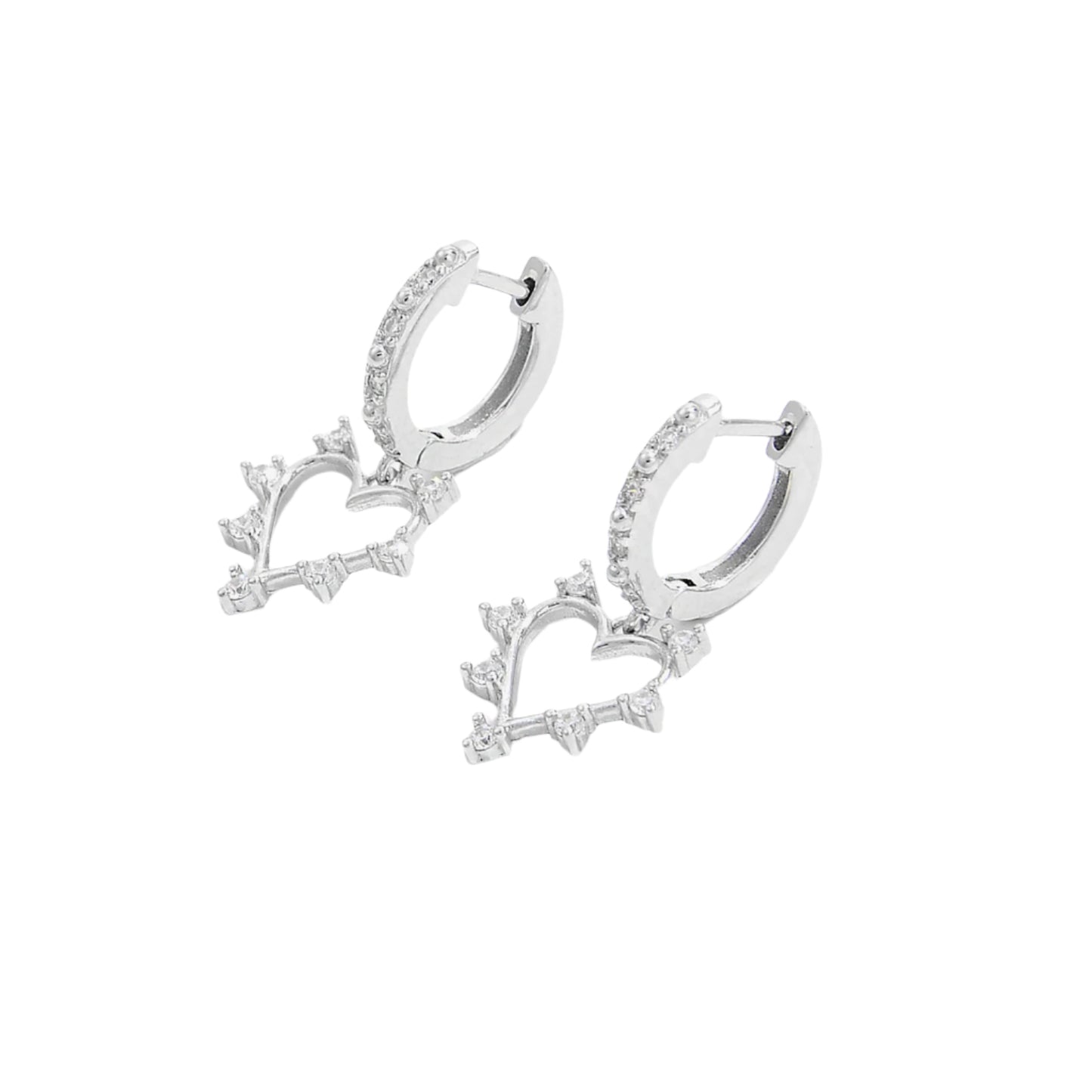 925 Sterling Silver Inlaid Zircon Heart Dangle Earrings