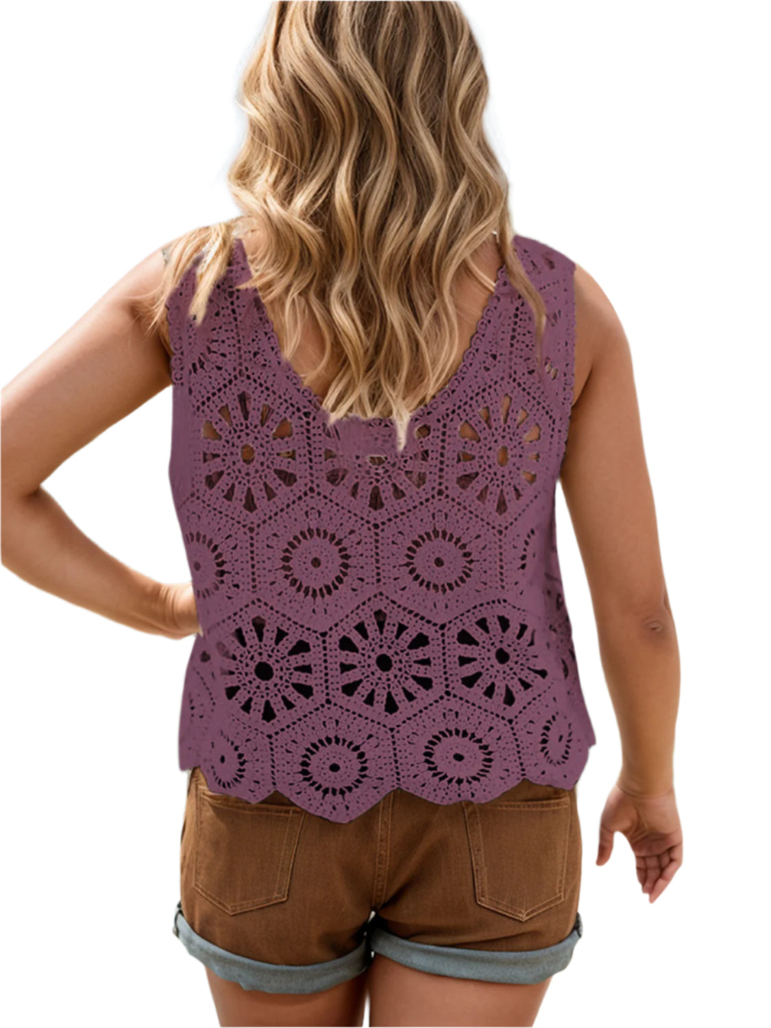 Openwork Round Neck Knit Vest