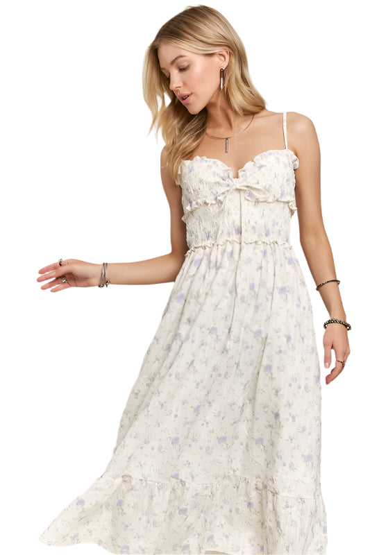 ADORA Smocked Floral Sweetheart Neck Cami Dress