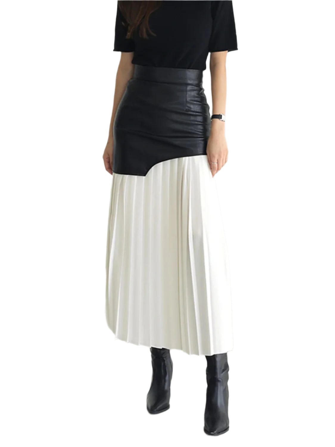 Pleated Contrast High Rise Skirt