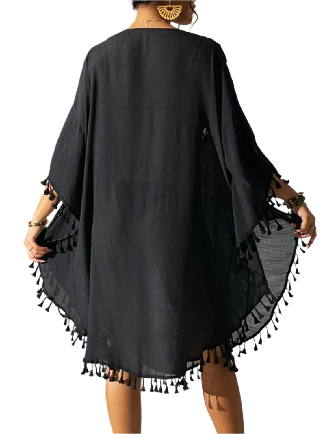 Tassel Cutout Scoop Neck Cover-Up Dress