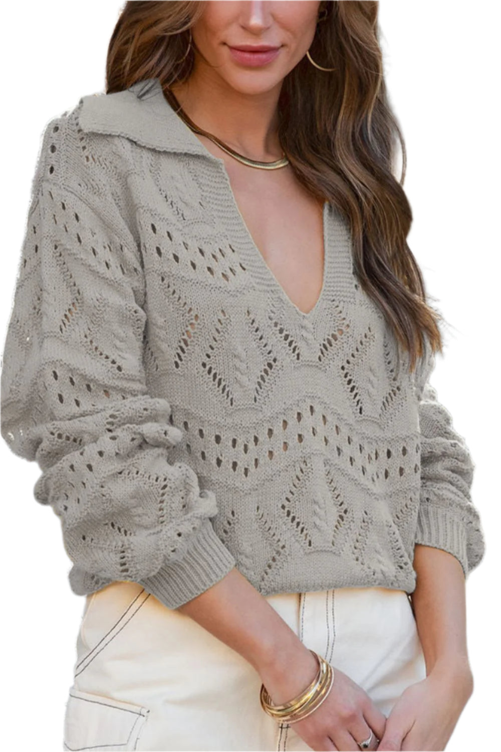 Hollow Out Johnny Collar Sweater