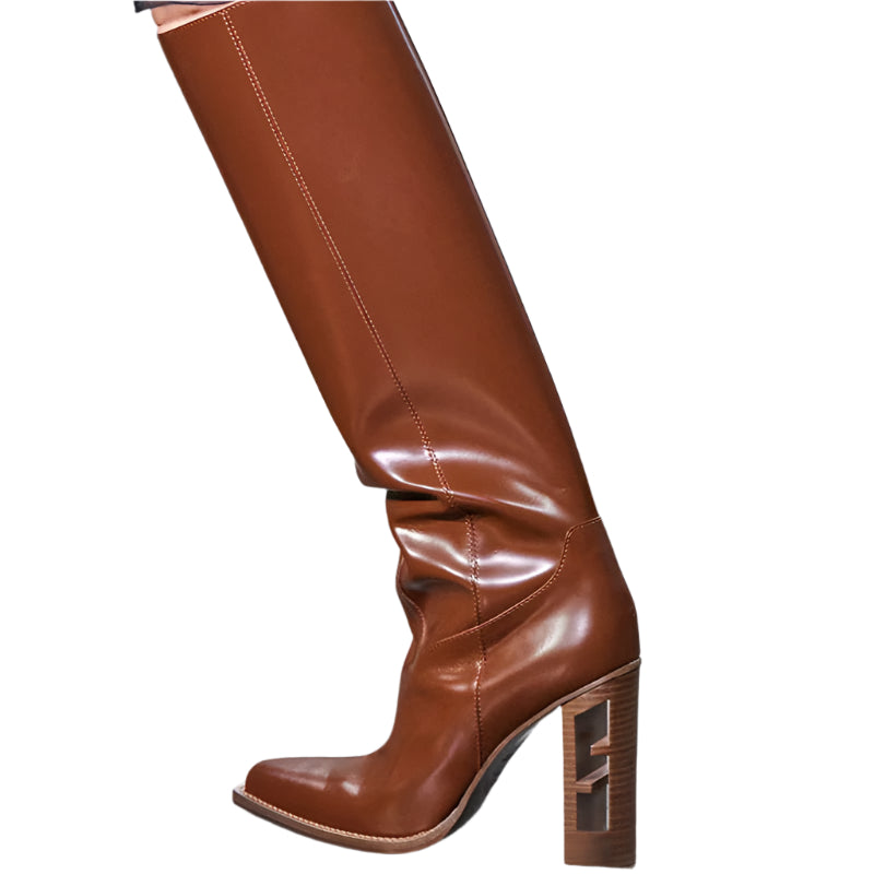 Hollowed Out High Heel Cowhide Leather Boots