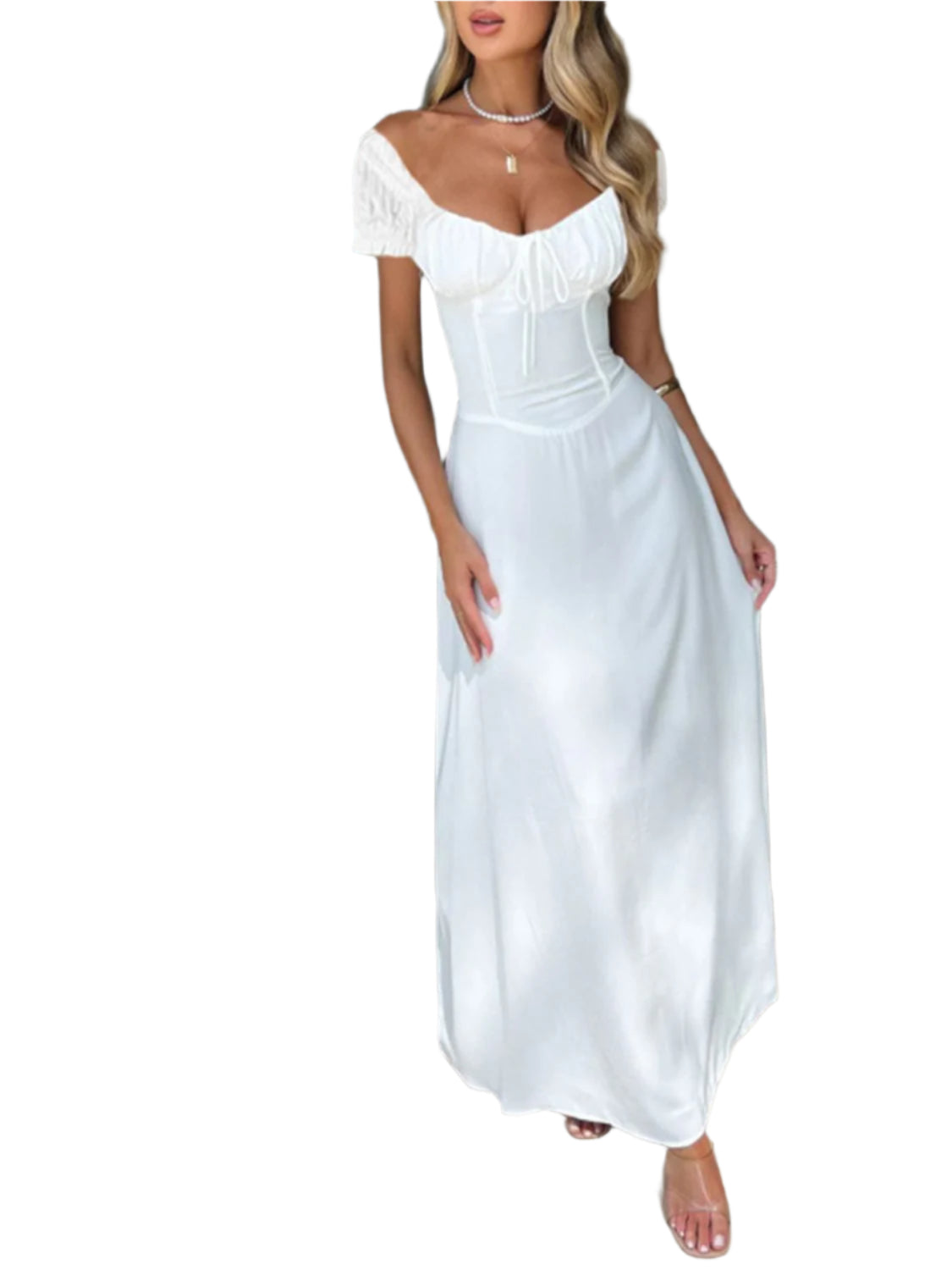 Devine Sweetheart Neck Short Sleeve Maxi Dress