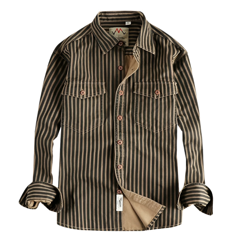 Men's Woven Cotton Striped Long Sleeve Shirt