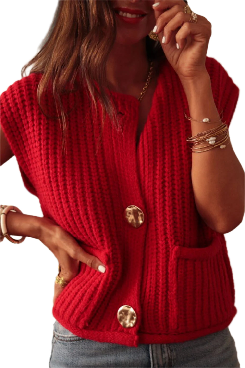 Button Down Sweater Vest with Pockets