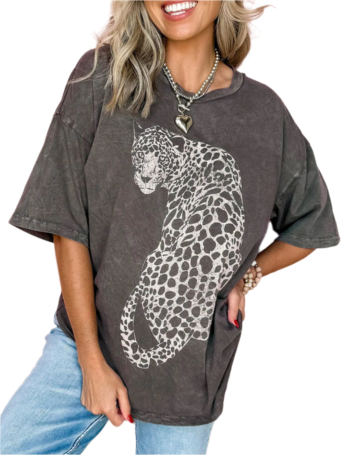 Cheetah Mineral Wash Round Neck Half Sleeve T-Shirt
