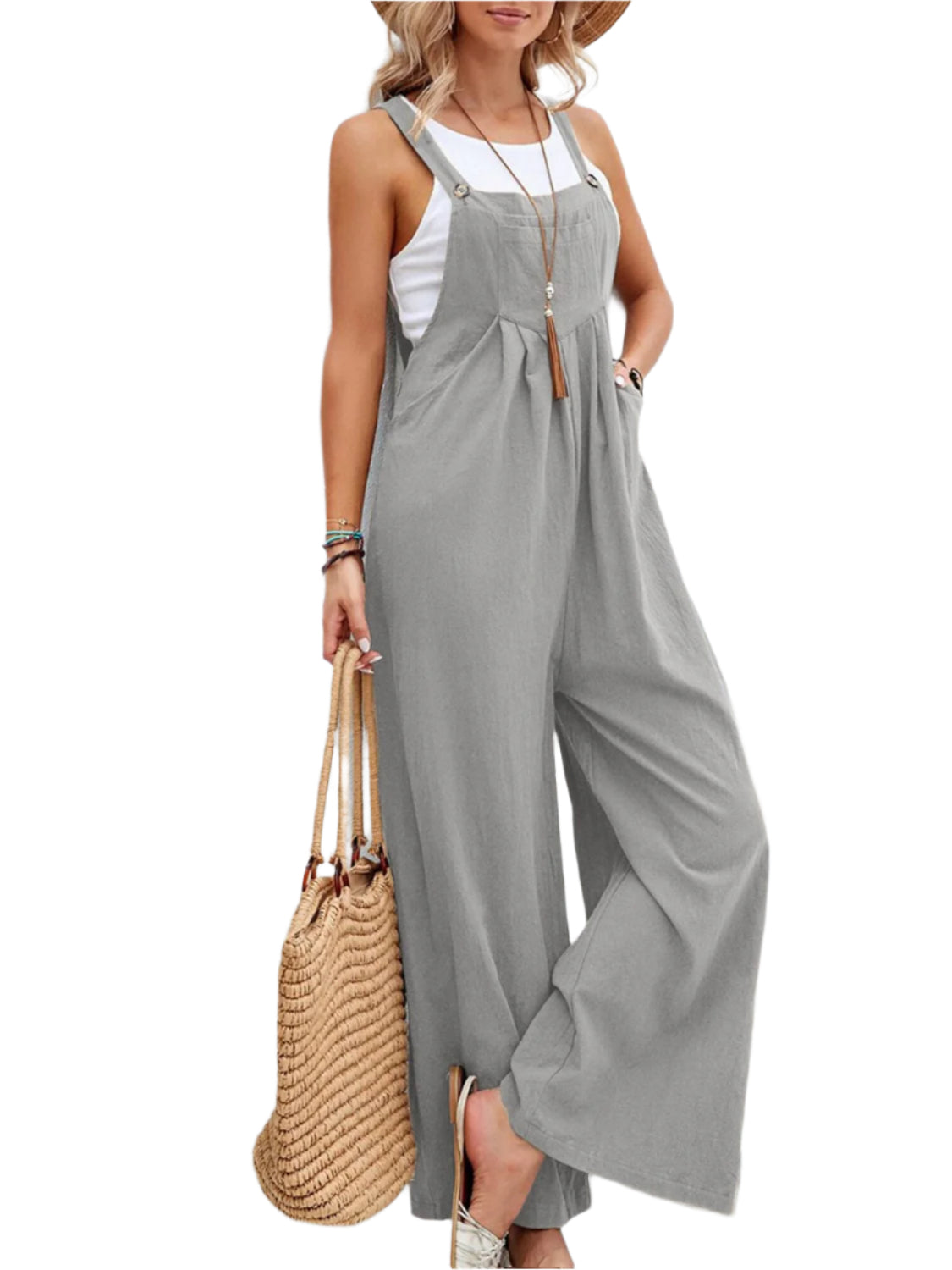 Full Size Square Neck Wide Strap Overalls