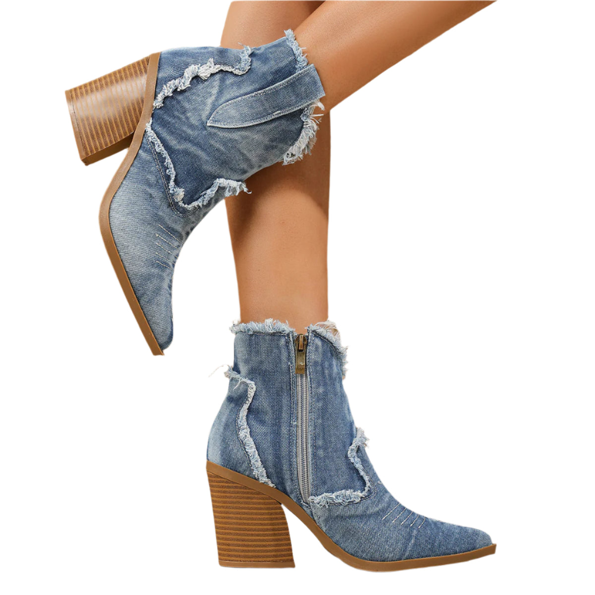 Denim Pointed Toe Ankle Boots