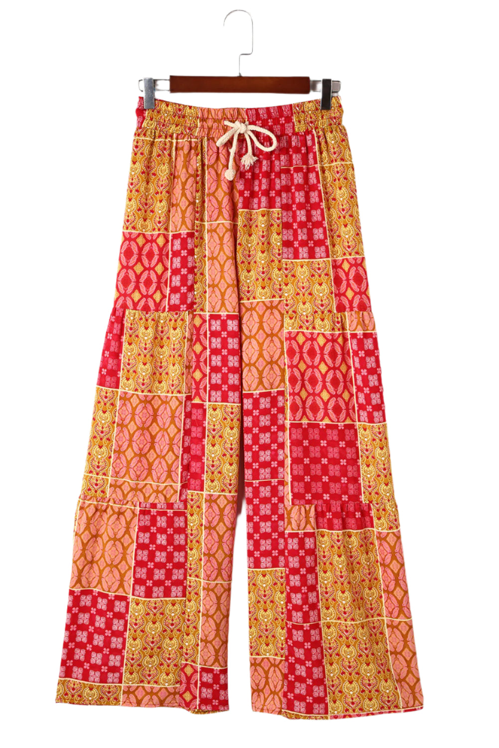 Bohemian Patchwork Drawstring Wide Leg Pants