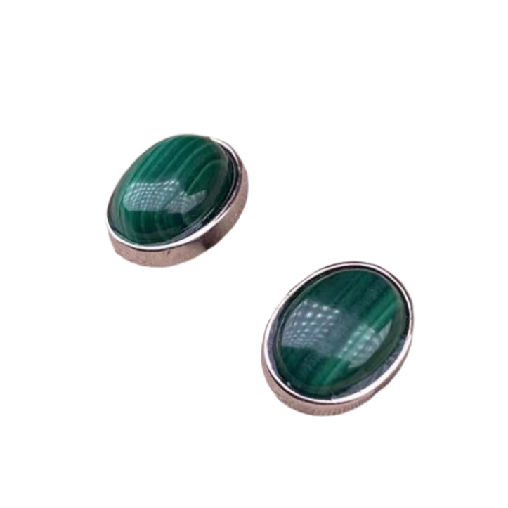 925 Sterling Silver Inlaid Malachite Crystal Stud Earrings