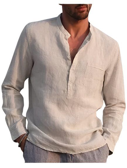 Long Sleeve Men's Linen Solid Color Shirt