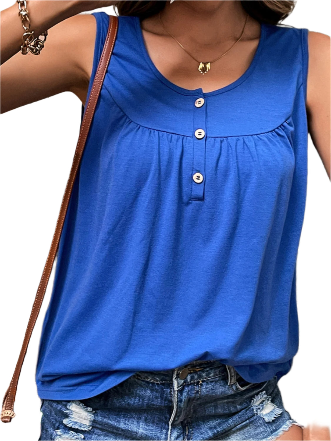 Button Detail Round Neck Tank
