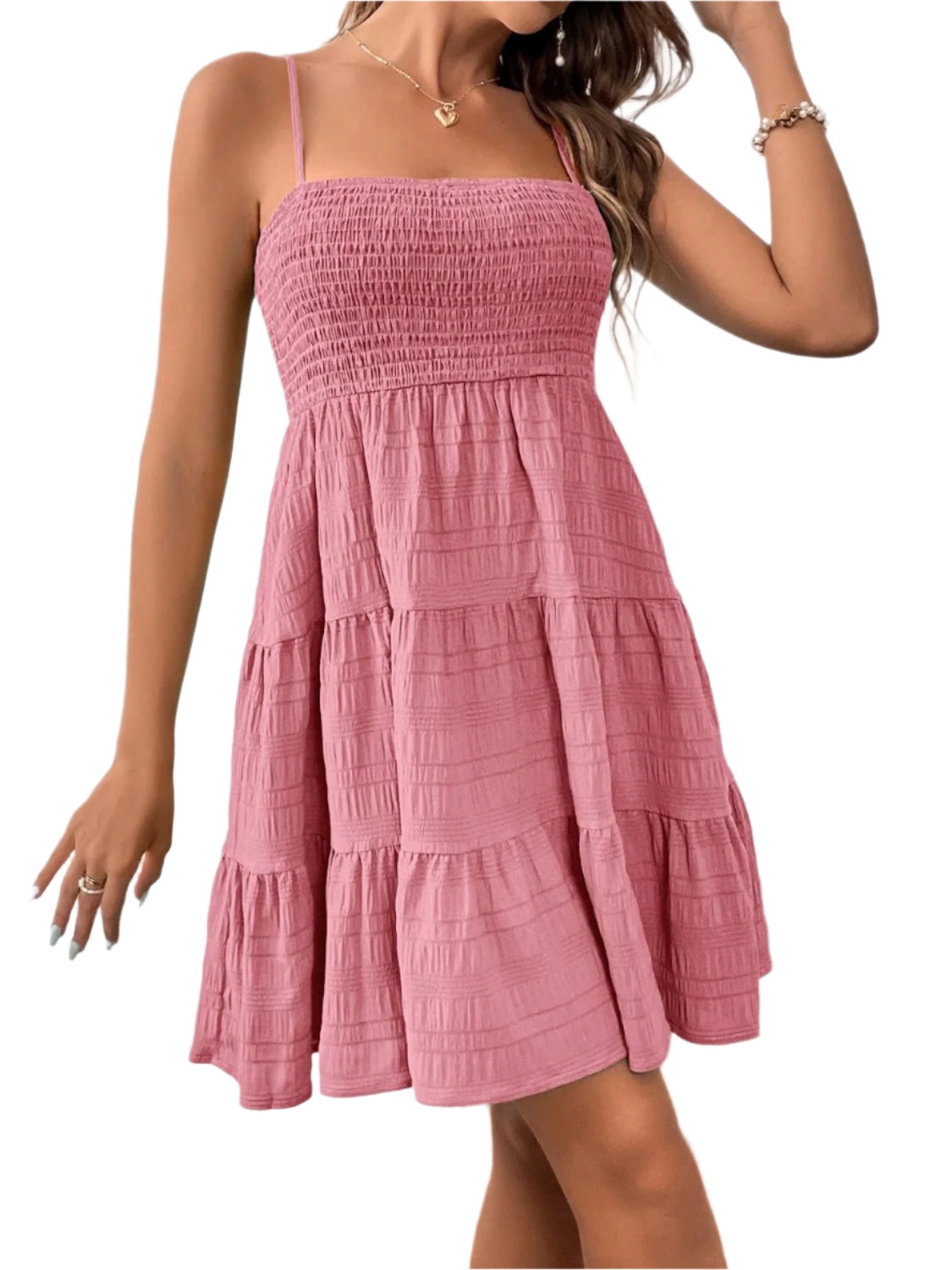 Smocked Tiered Sleeveless Mini Dress