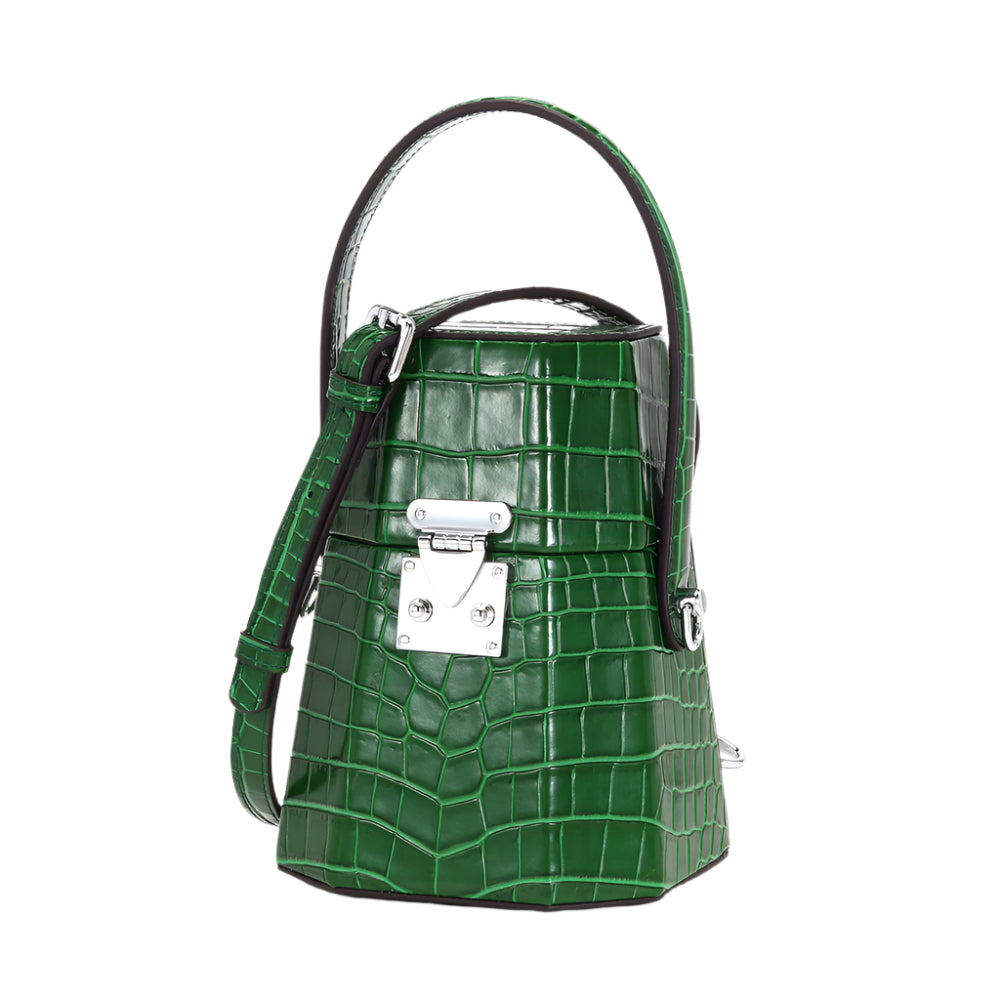 Single Strap Cowhide Unique Trapezoid Shaped Handbag