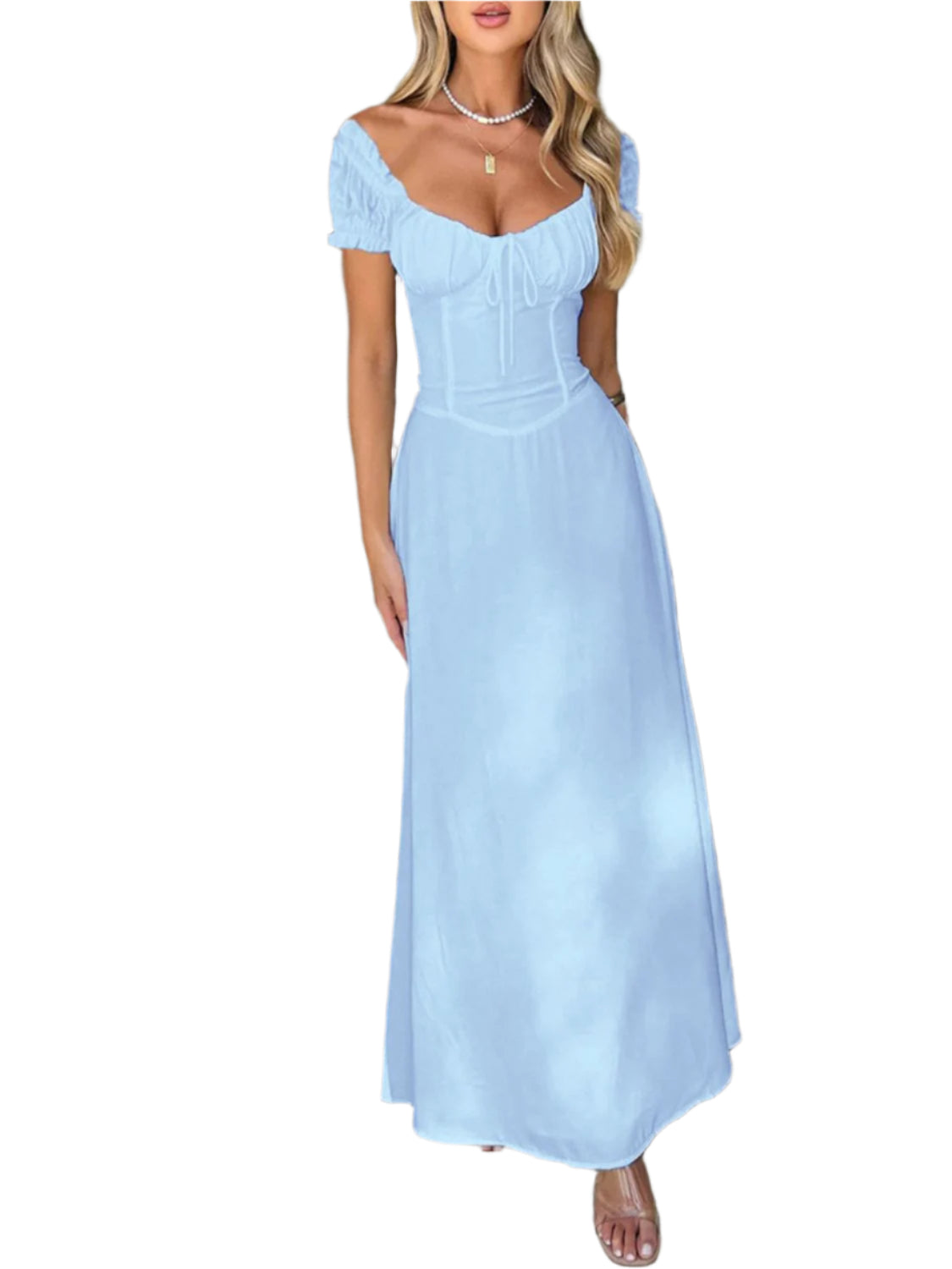 Devine Sweetheart Neck Short Sleeve Maxi Dress