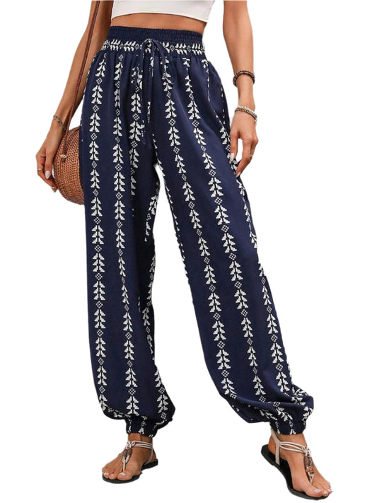 Tied Printed High Waist Pants