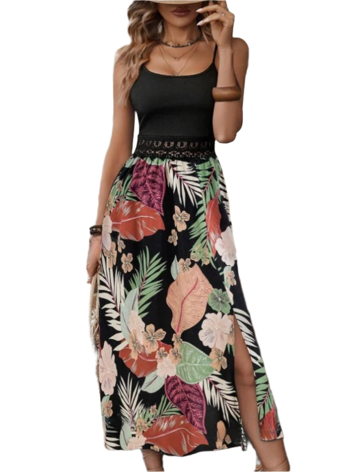 Slit Printed Scoop Neck Cami Dress