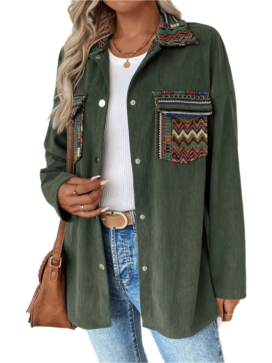 Snap Down Long Sleeve Jacket with Chest Pockets