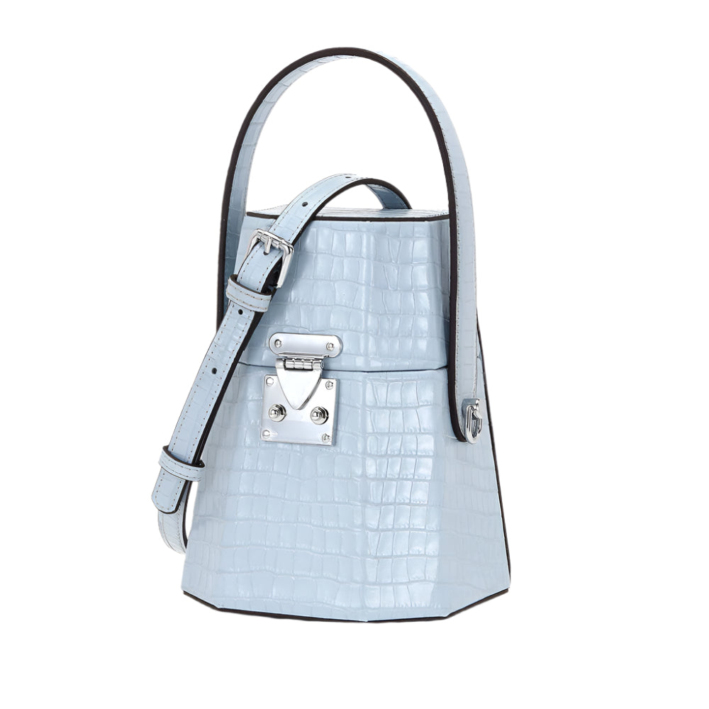 Single Strap Cowhide Unique Trapezoid Shaped Handbag
