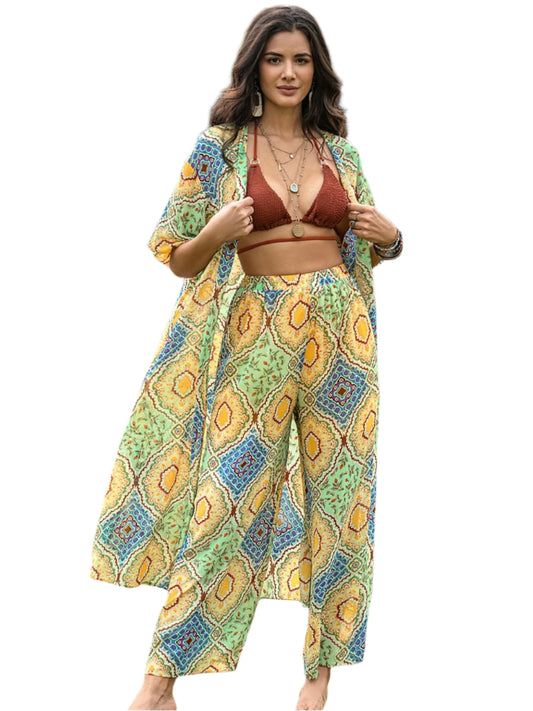 Printed Half Sleeve Top and Wide Leg Pants Set