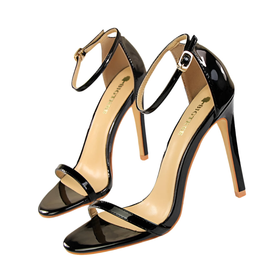 Patent Leather High Heel Ankle Buckle Sandal