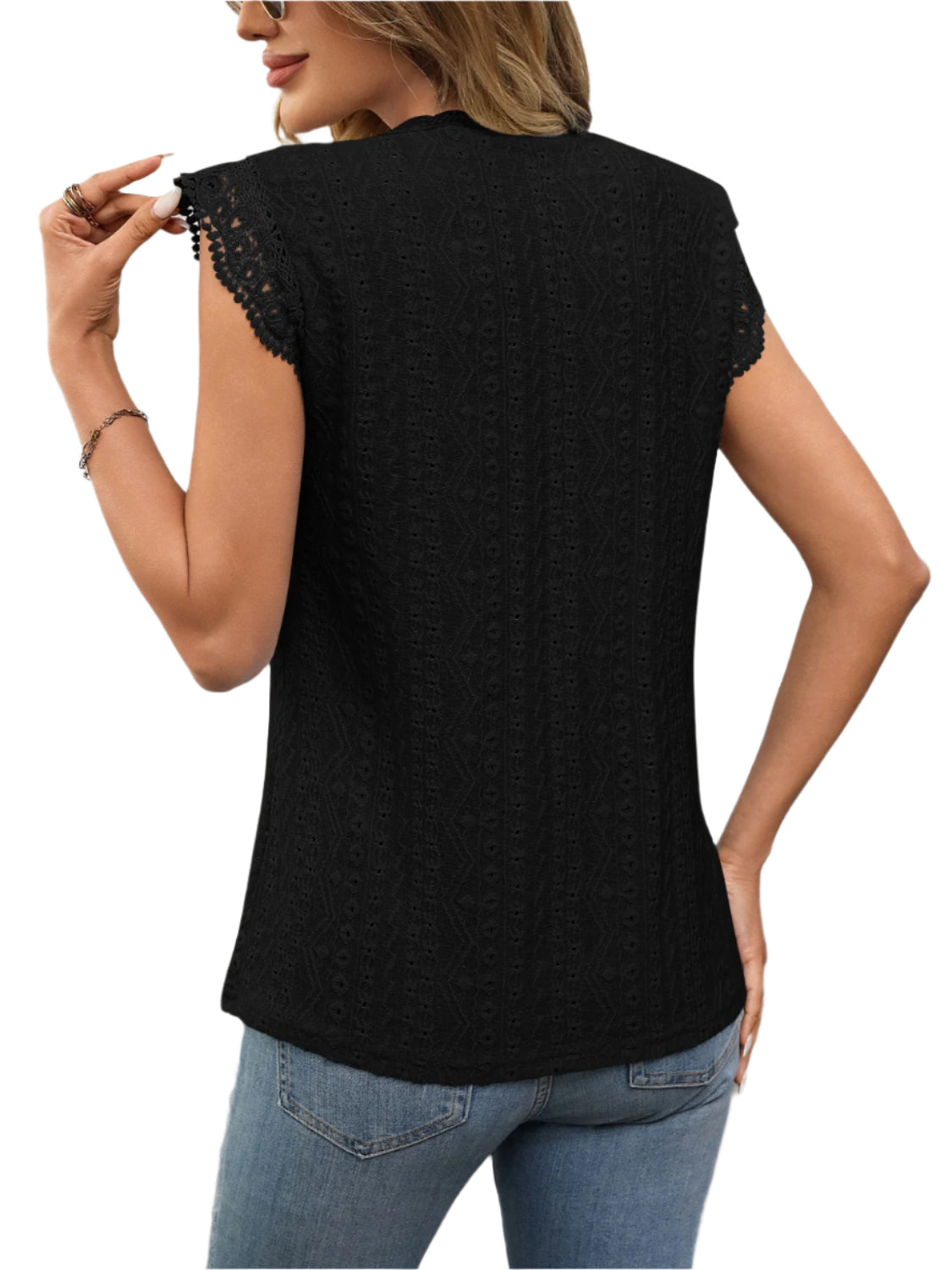 Lace Detail Round Neck Cap Sleeve Top