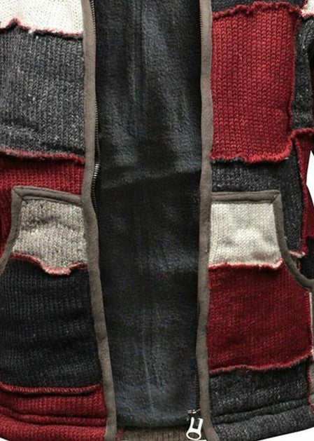 Men's Knitted Patchwork Zip Up Jacket