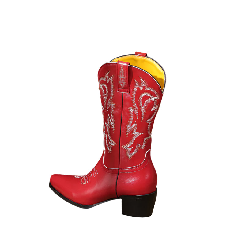Embroidered PU Leather Western Cowboy Boot