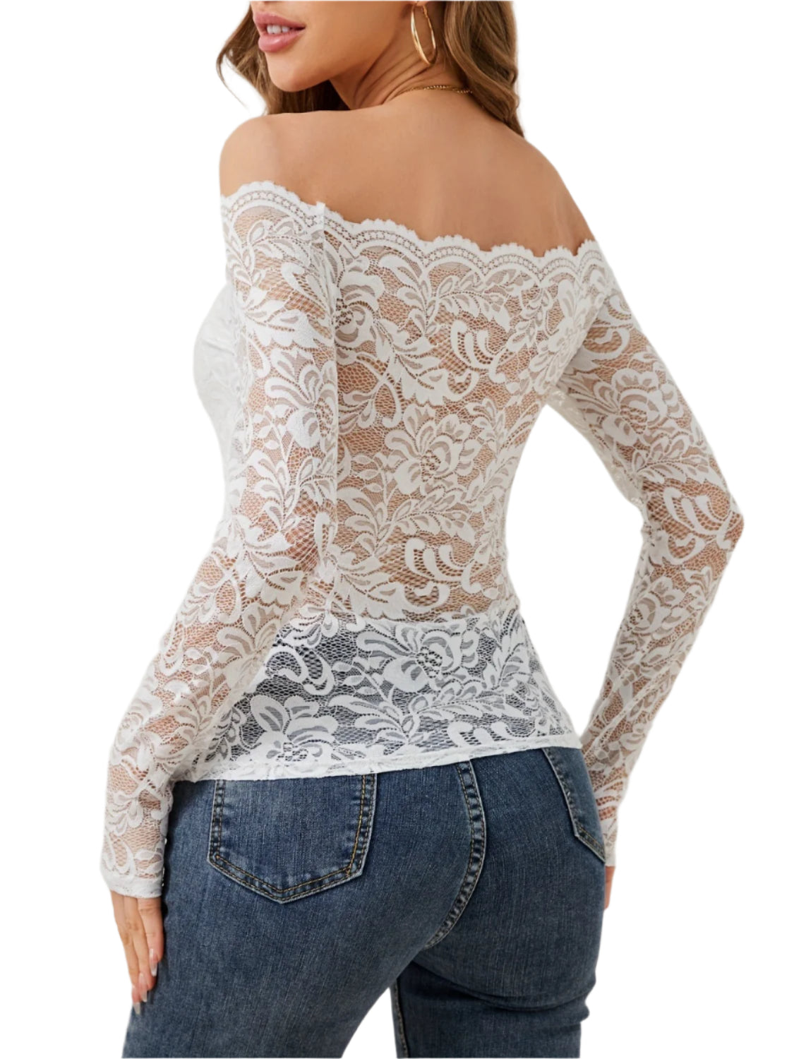 Off-Shoulder Long Sleeve Lace Top