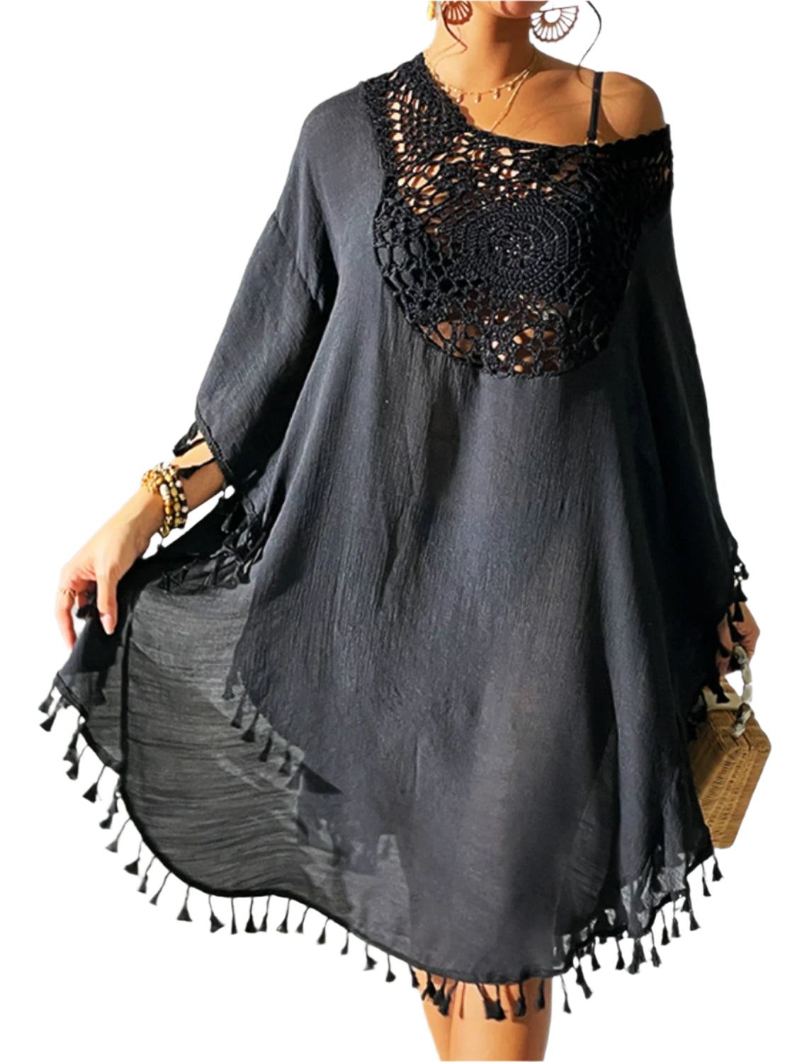 Tassel Cutout Scoop Neck Cover-Up Dress