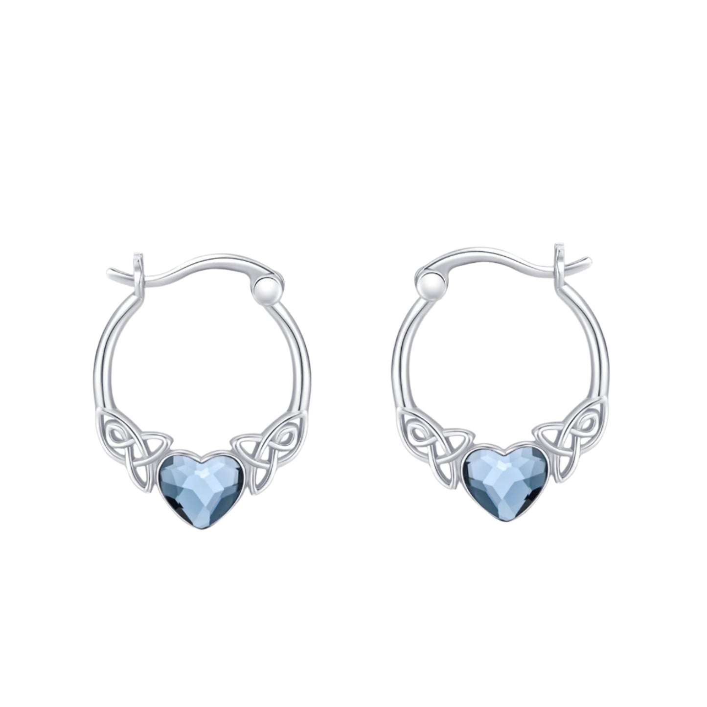 Blue Australian Heart Crystal Celtic Knot Hoop Style Earrings