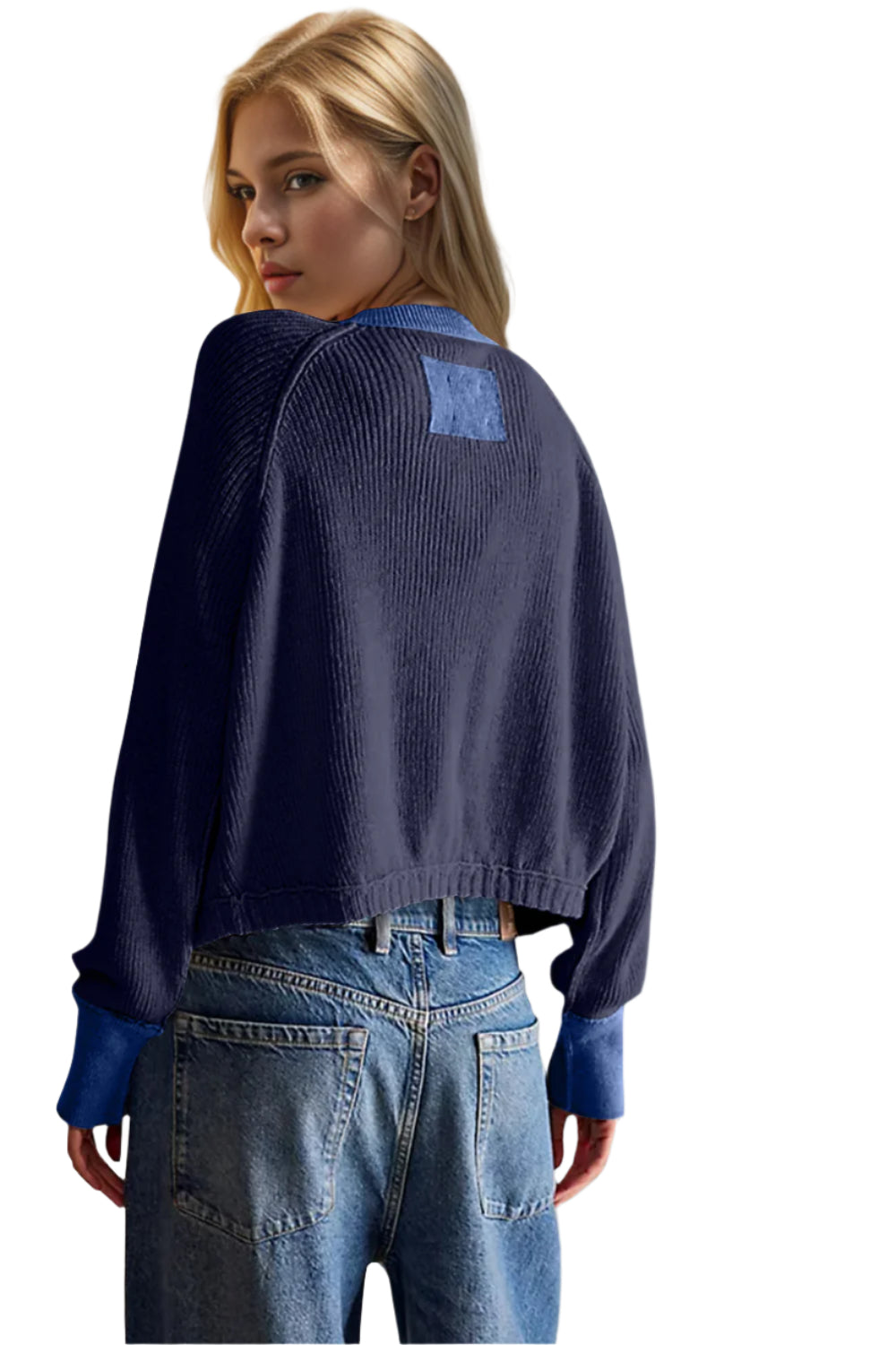 Double Take Contrast Button Up Long Sleeve Cardigan