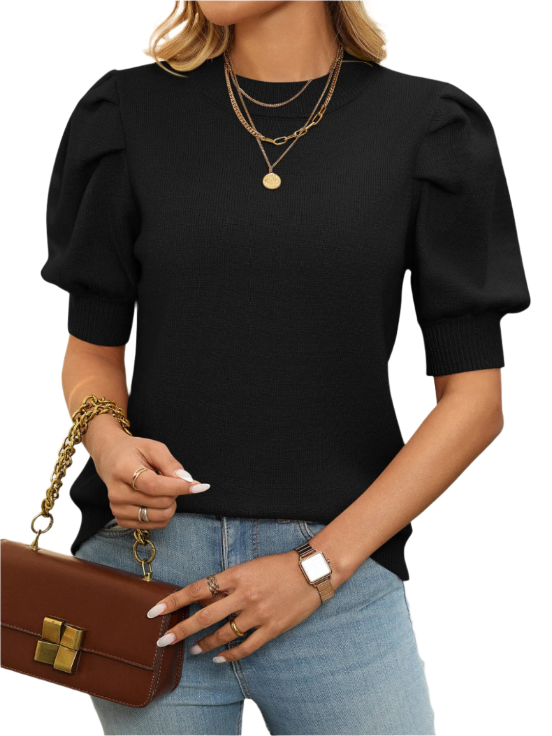 Mandy Mock Neck Puff Sleeve Sweater