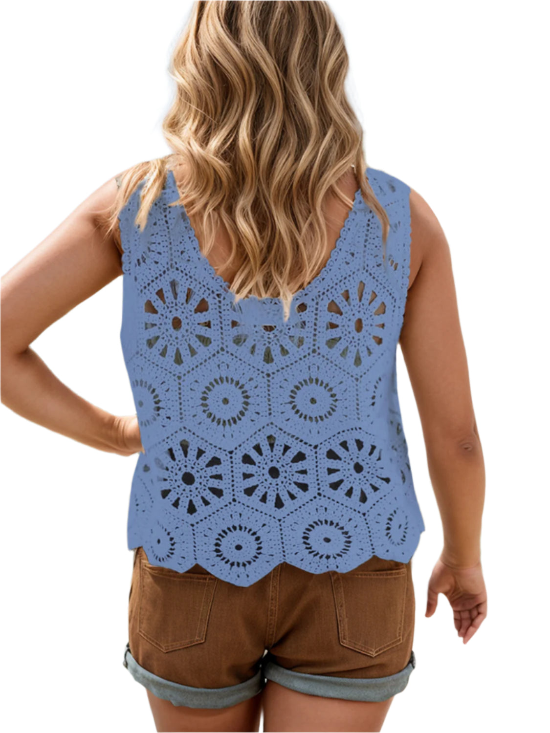 Openwork Round Neck Knit Vest