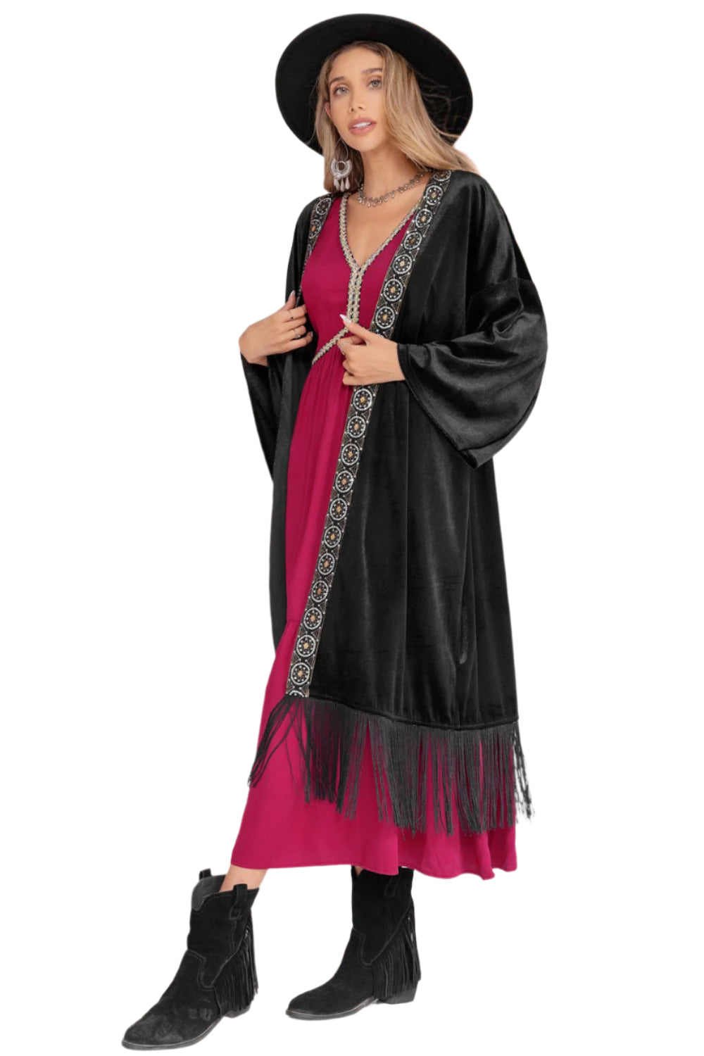 Opne Front Fringe Detail Long Sleeve Cardigan