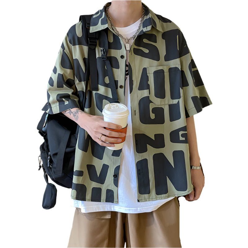 Men's Button Down Block Letter Shirt
