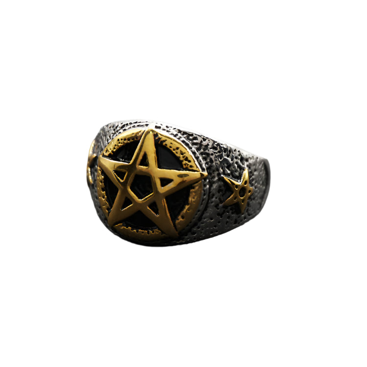 Stainless Steel Two Tone Pentagram Ring