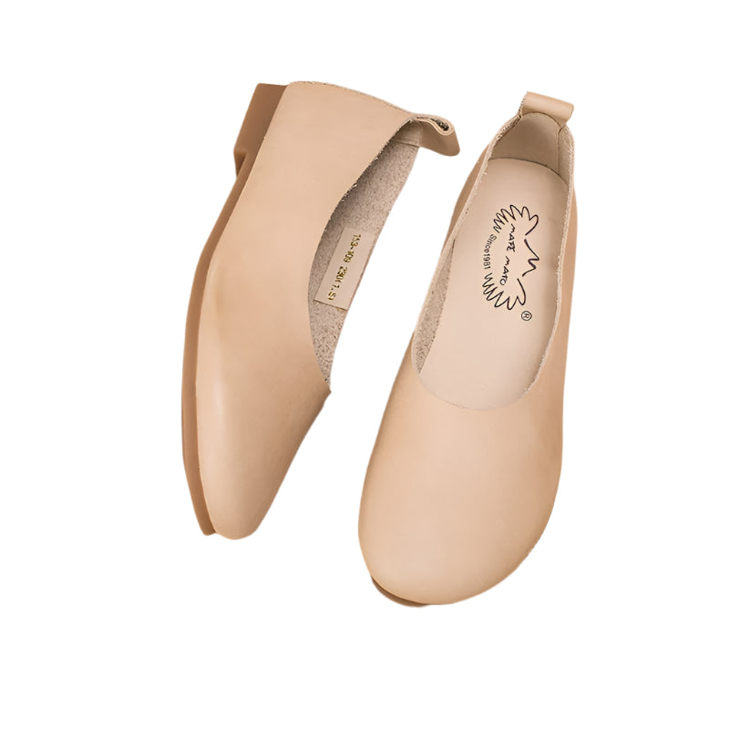 Solid Color Cowhide Slip-on Flat Shoes