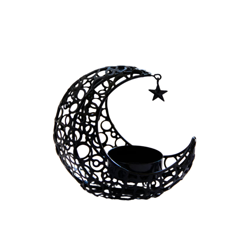 Iron Crescent Moon and Star Candle Holder