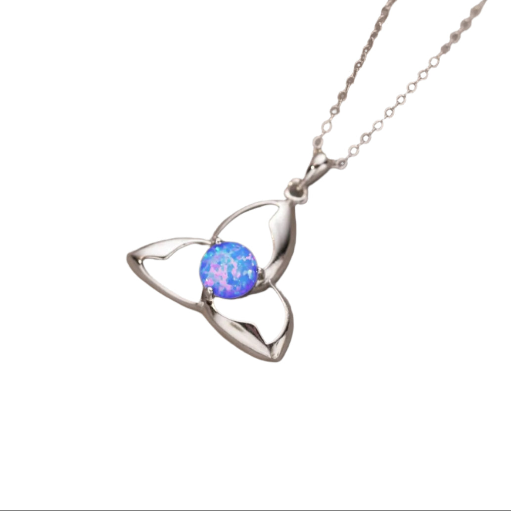925 Sterling Silver Triquetra Pendant Necklace with Opal Crystal