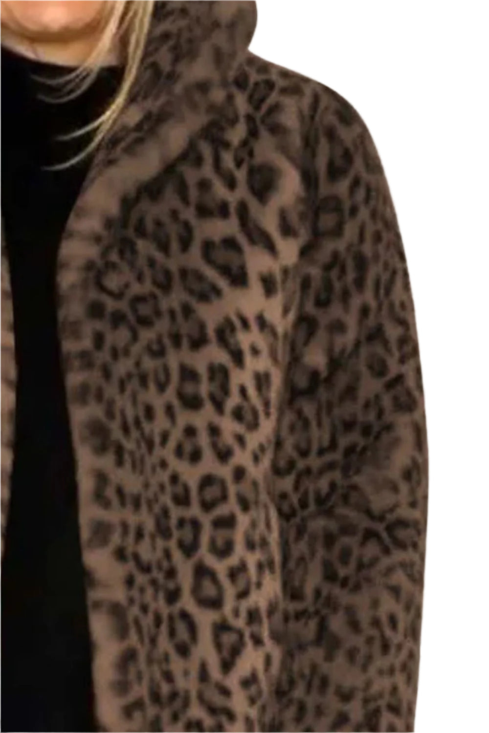 Full Size Leopard Furry Collared Neck Long Sleeve Coat