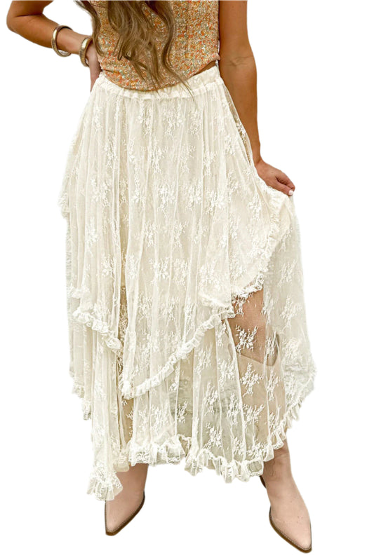 Lace Tiered Midi Skirt