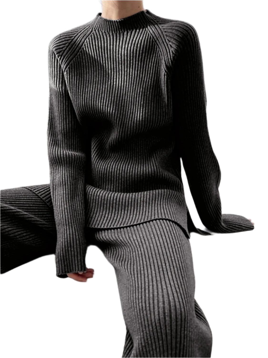 Mock Neck Raglan Sleeve Top and Pants Sweater Set
