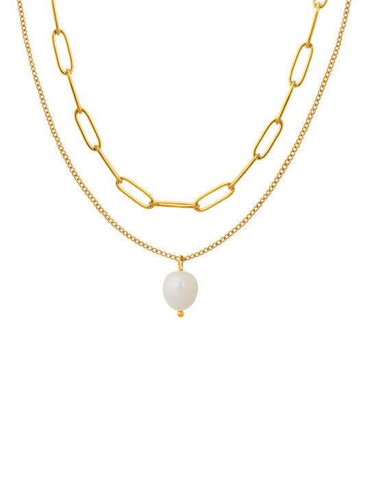 Freshwater Pearl Titanium Steel Double-Layered Necklace