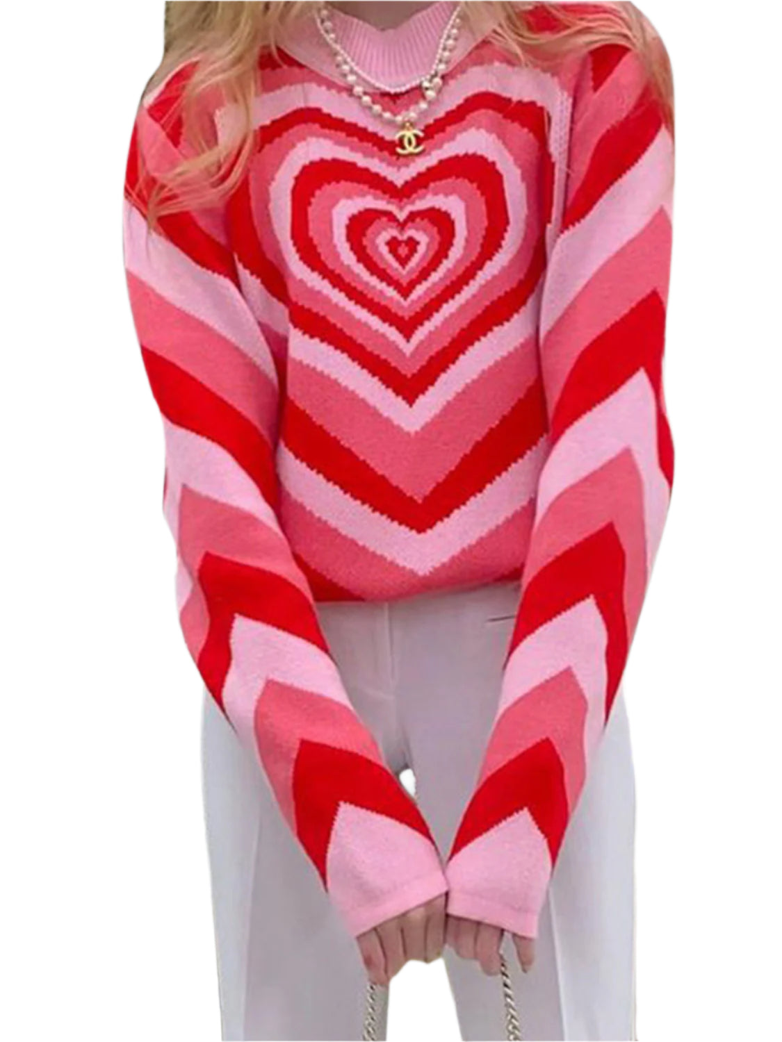 Heart Mock Neck Long Sleeve Sweater